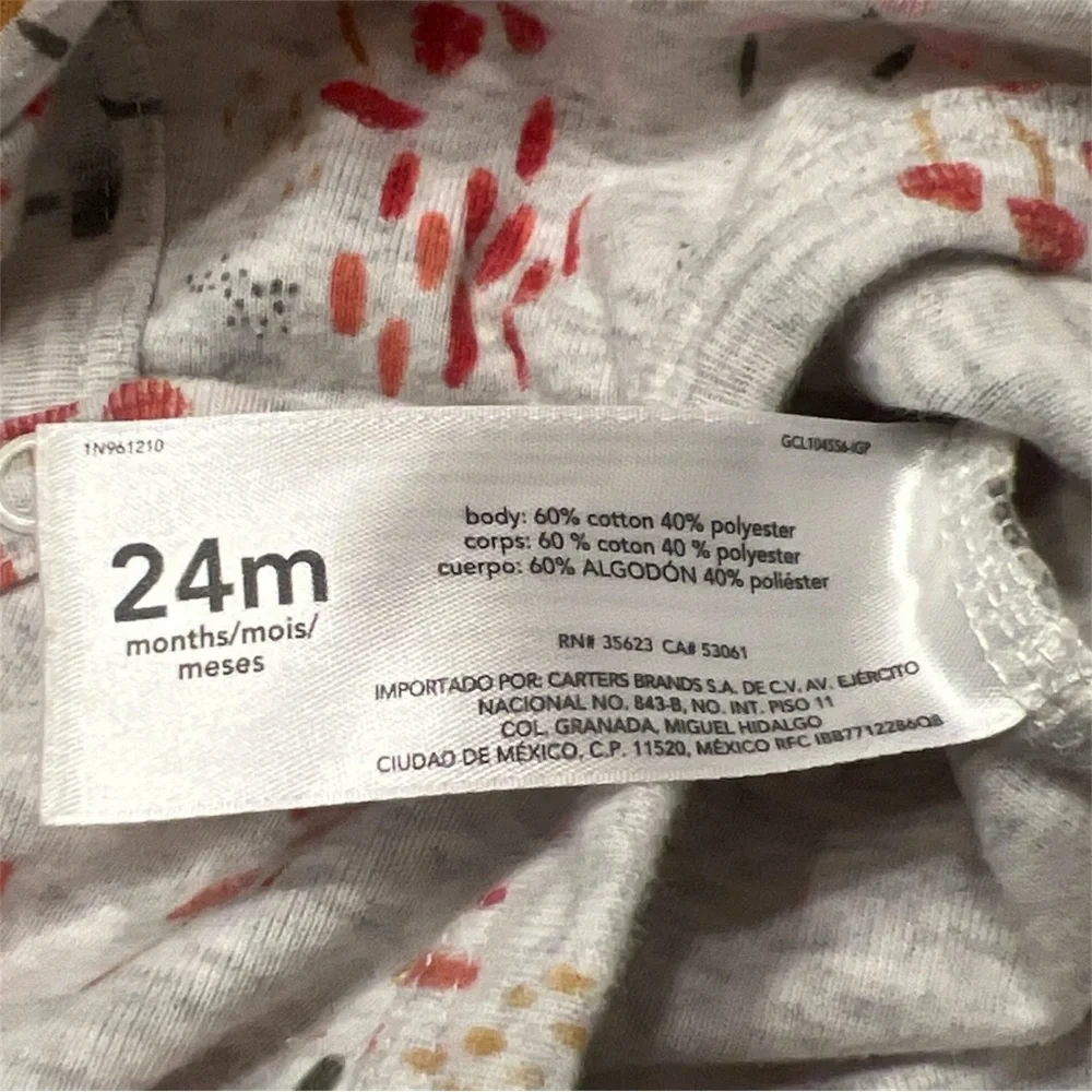 Carter’s Bodysuit 24M Long Sleeve Ruffle Fit Mushroom Print Naturecore
